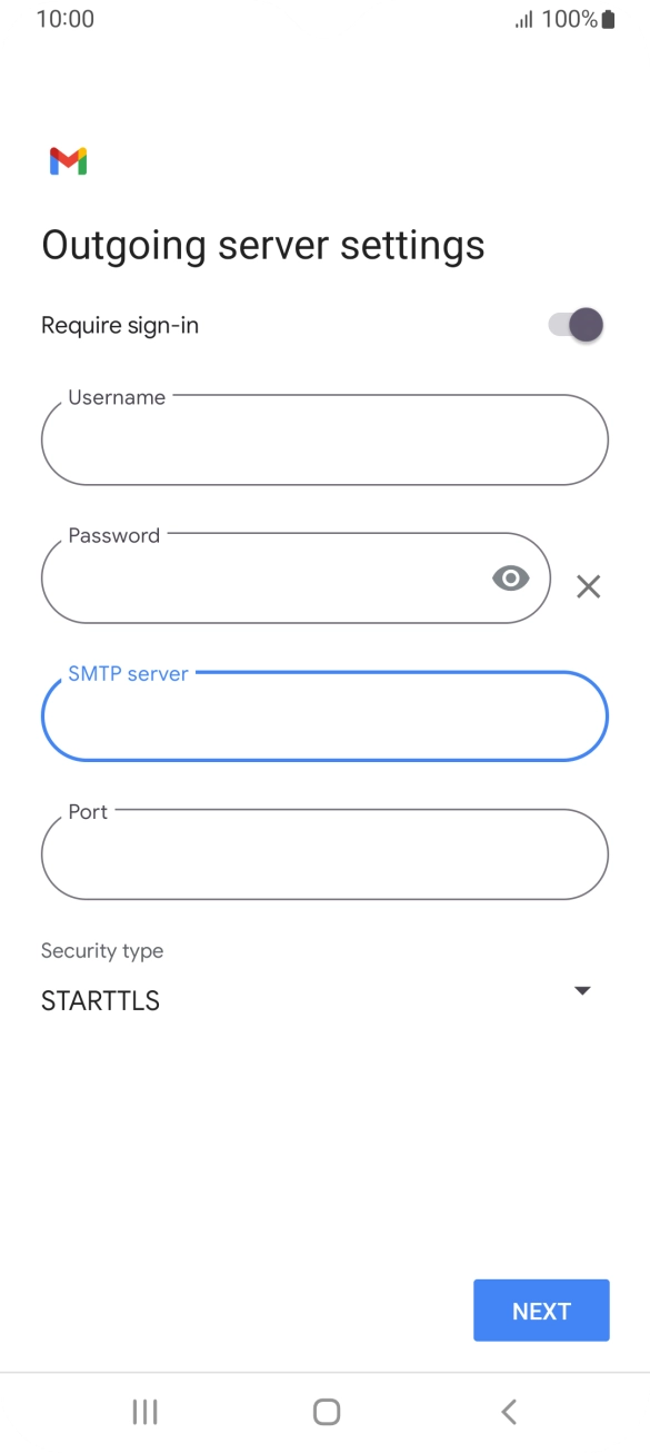 Press the field below 'Port' and key in 25. Press the field below 'Port' and key in 25.
