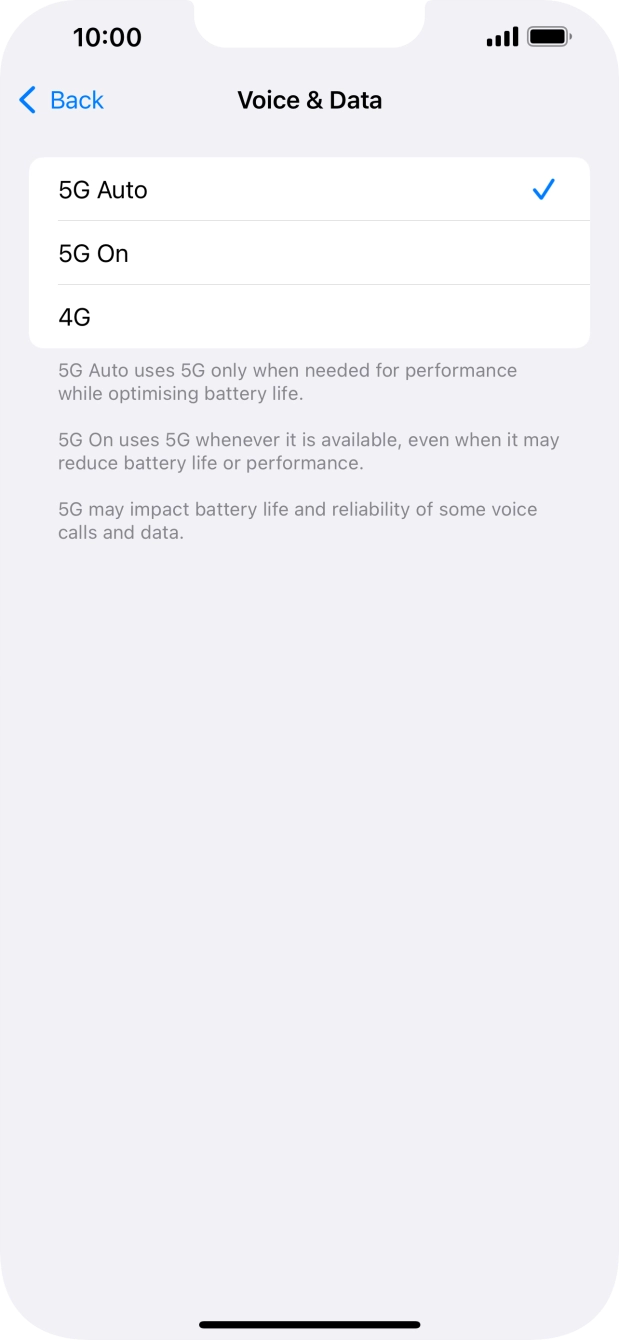 To turn on automatic switch between 5G and 4G, press 5G Auto.