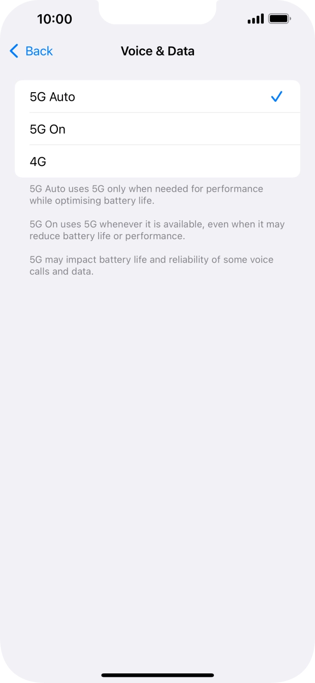 To turn on automatic switch between 5G and 4G, press 5G Auto.