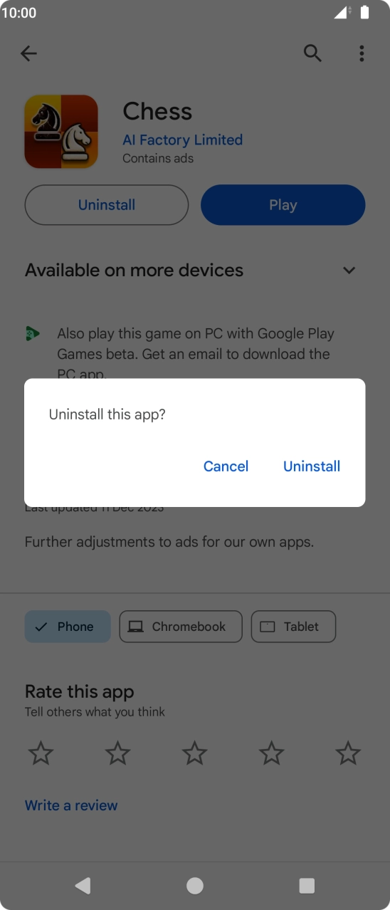 Press Uninstall.
