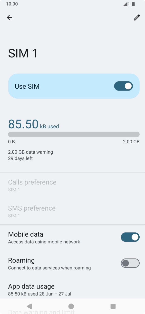 Press the indicator next to 'Roaming' to turn the function on or off. Press the indicator next to 'Roaming' to turn the function on or off.