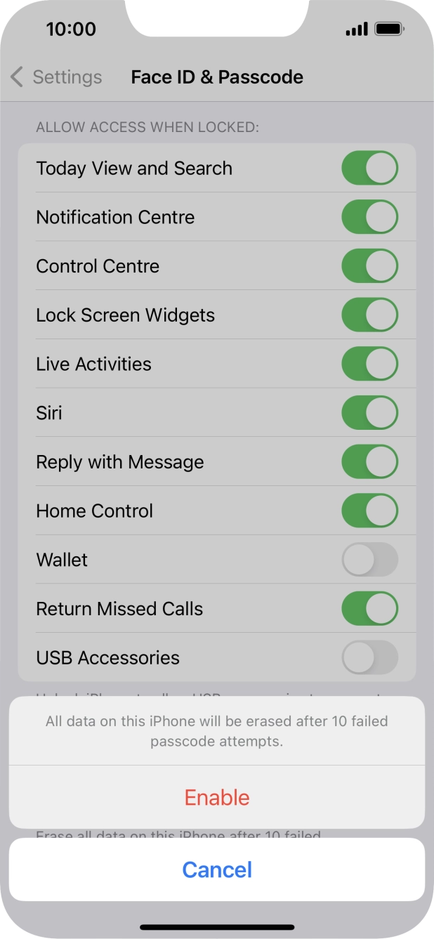 If you turn on the function, press Enable.