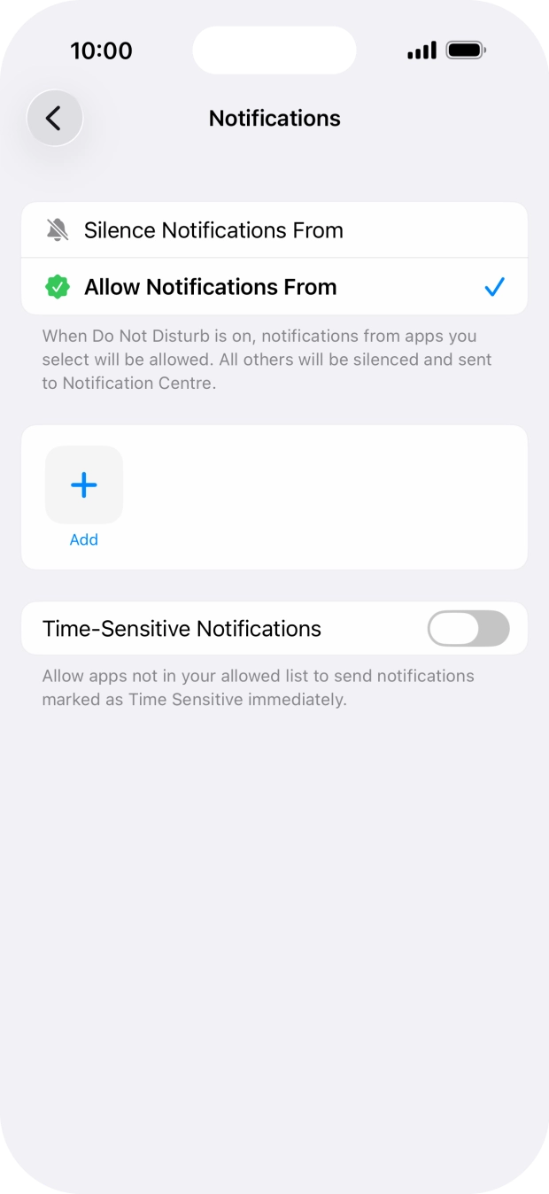 Press the indicator next to 'Time-Sensitive Notifications' to turn display of timed notifications on or off when Do Not Disturb is turned on.