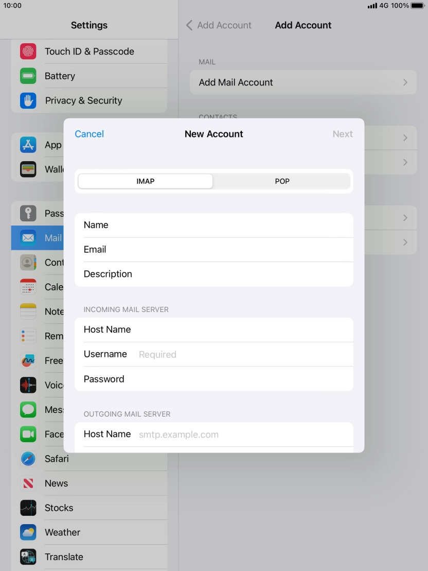 Press Username and key in the username for your email account. Press Username and key in the username for your email account.