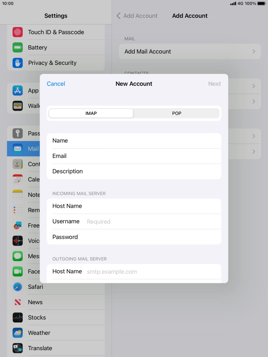 Press Username and key in the username for your email account. Press Username and key in the username for your email account.