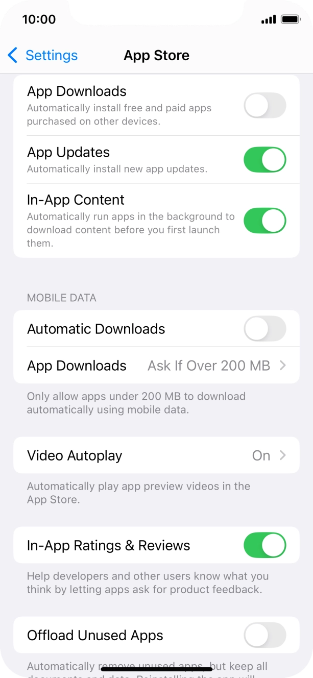 Press the indicator next to 'App Downloads' to turn the function on or off. Press the indicator next to 'App Downloads' to turn the function on or off.