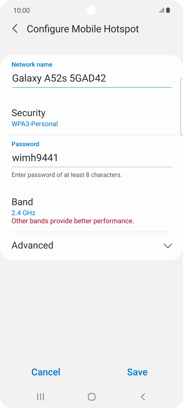 Press the field below 'Network name' and key in the required name.