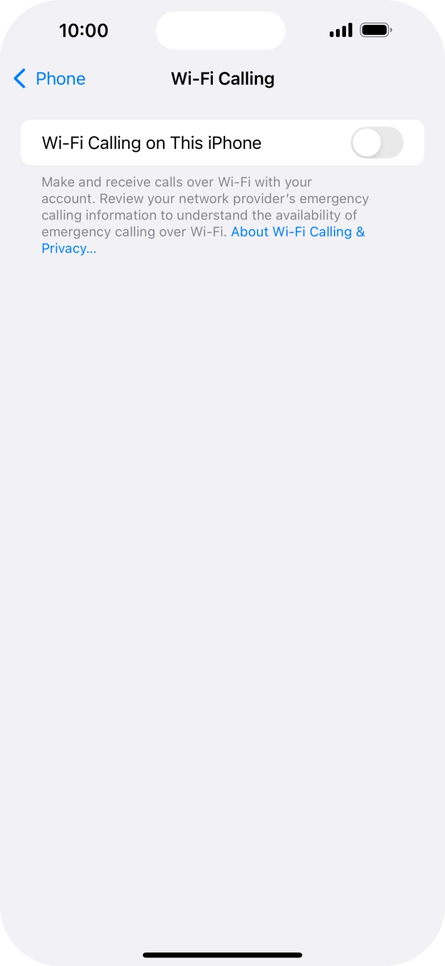 Press the indicator next to 'Wi-Fi Calling on This iPhone' to turn the function on or off. Press the indicator next to 'Wi-Fi Calling on This iPhone' to turn the function on or off.