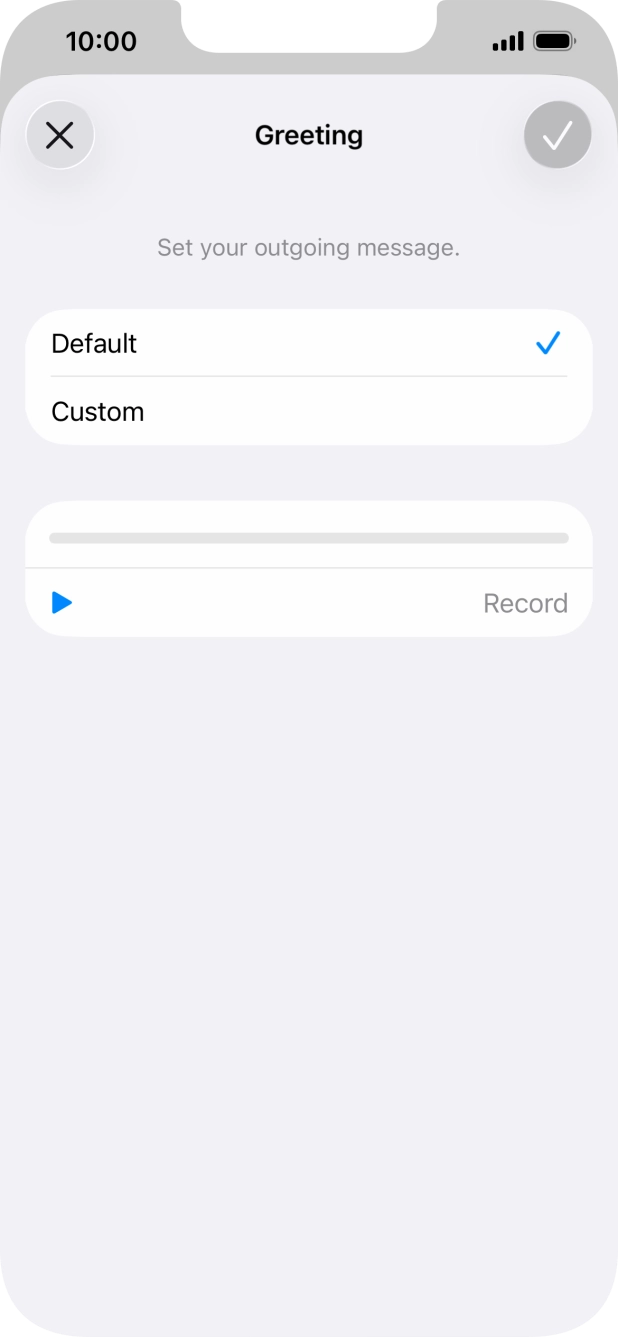 Press Default to select the default greeting. Press Default to select the default greeting.