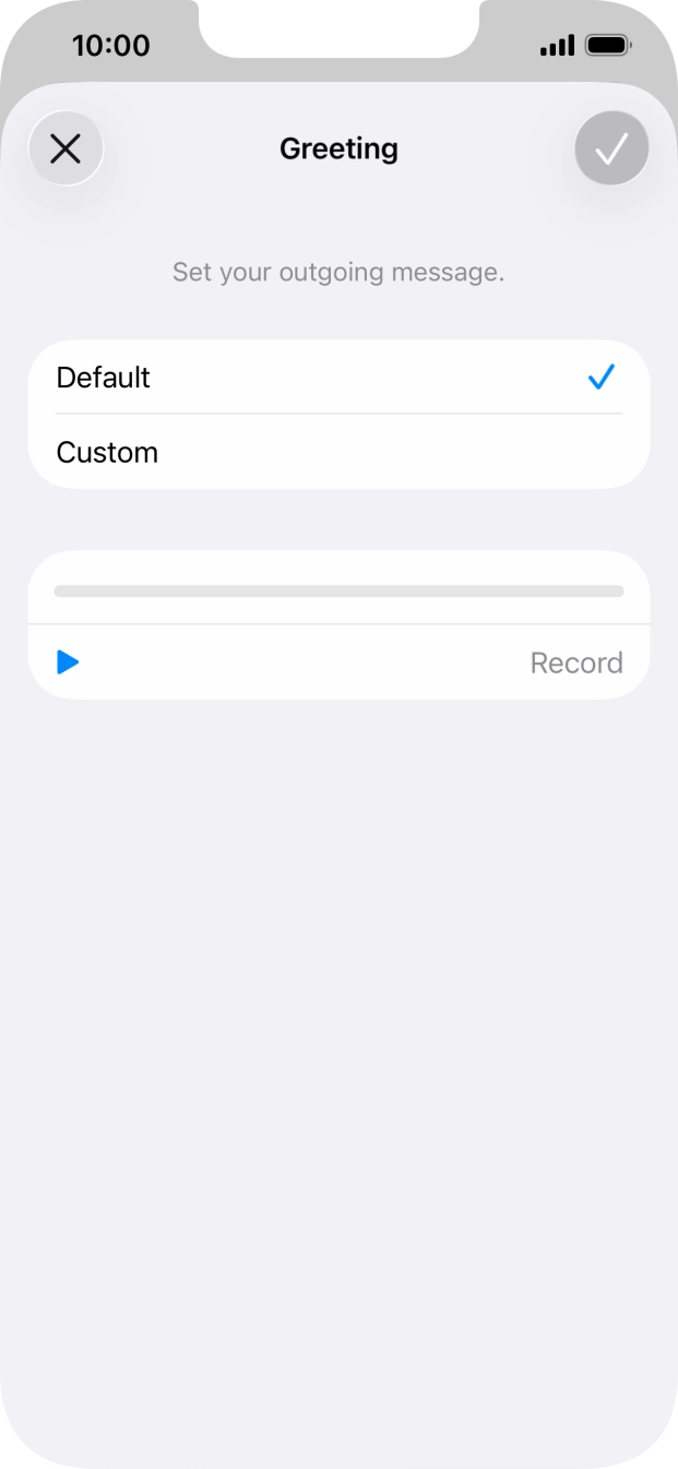 Press Default to select the default greeting. Press Default to select the default greeting.