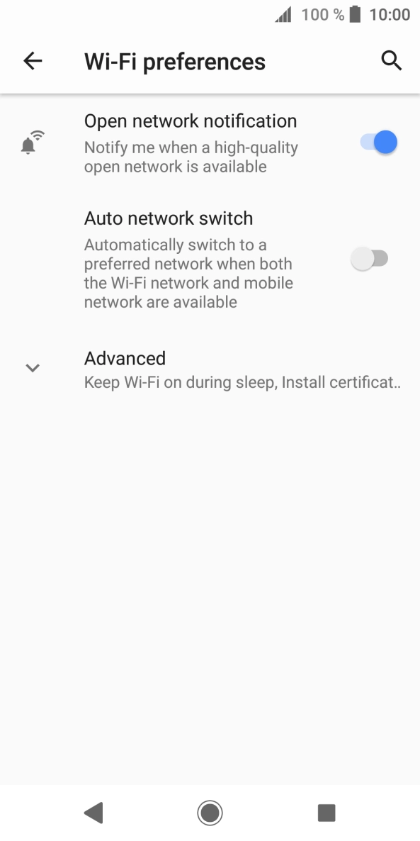 Press the indicator next to 'Auto network switch' to turn the function on or off. Press the indicator next to 'Auto network switch' to turn the function on or off.