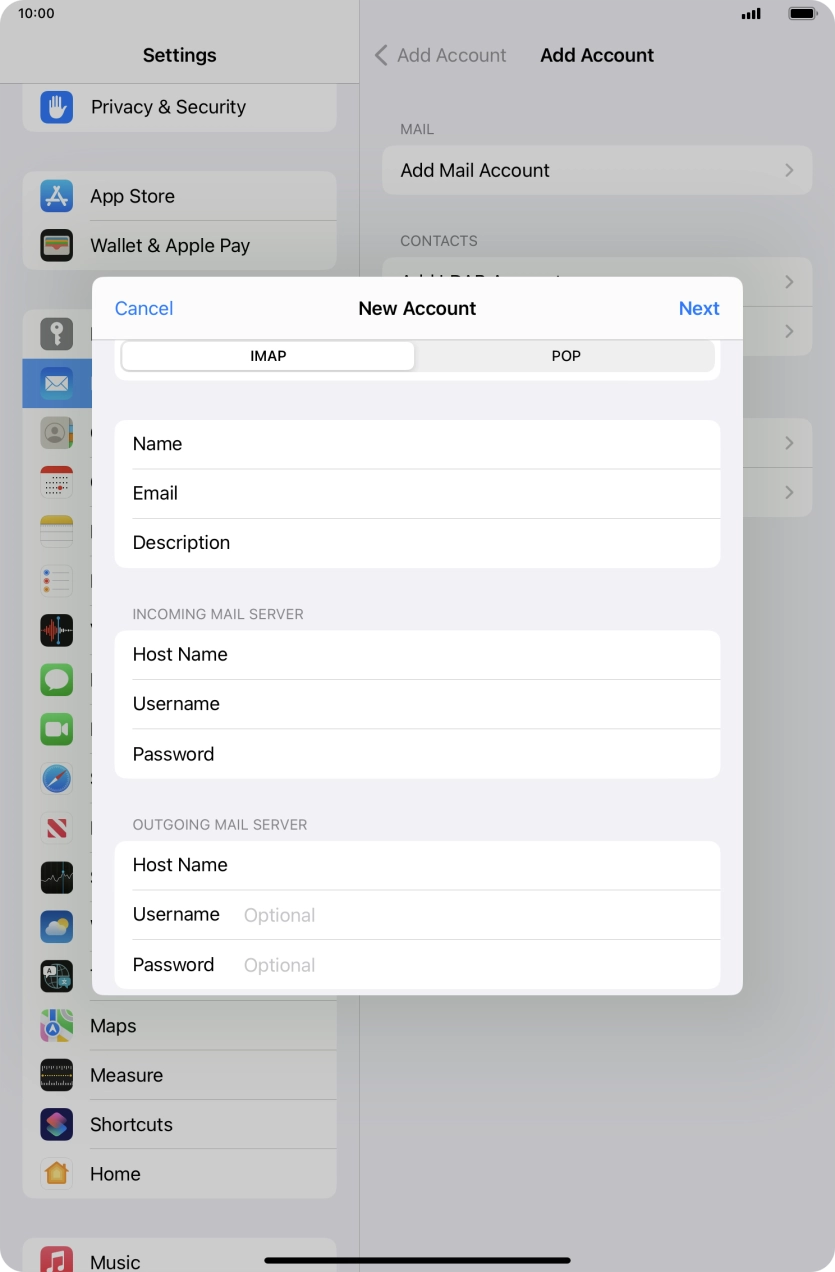 Press Username and key in the username for your email account. Press Username and key in the username for your email account.