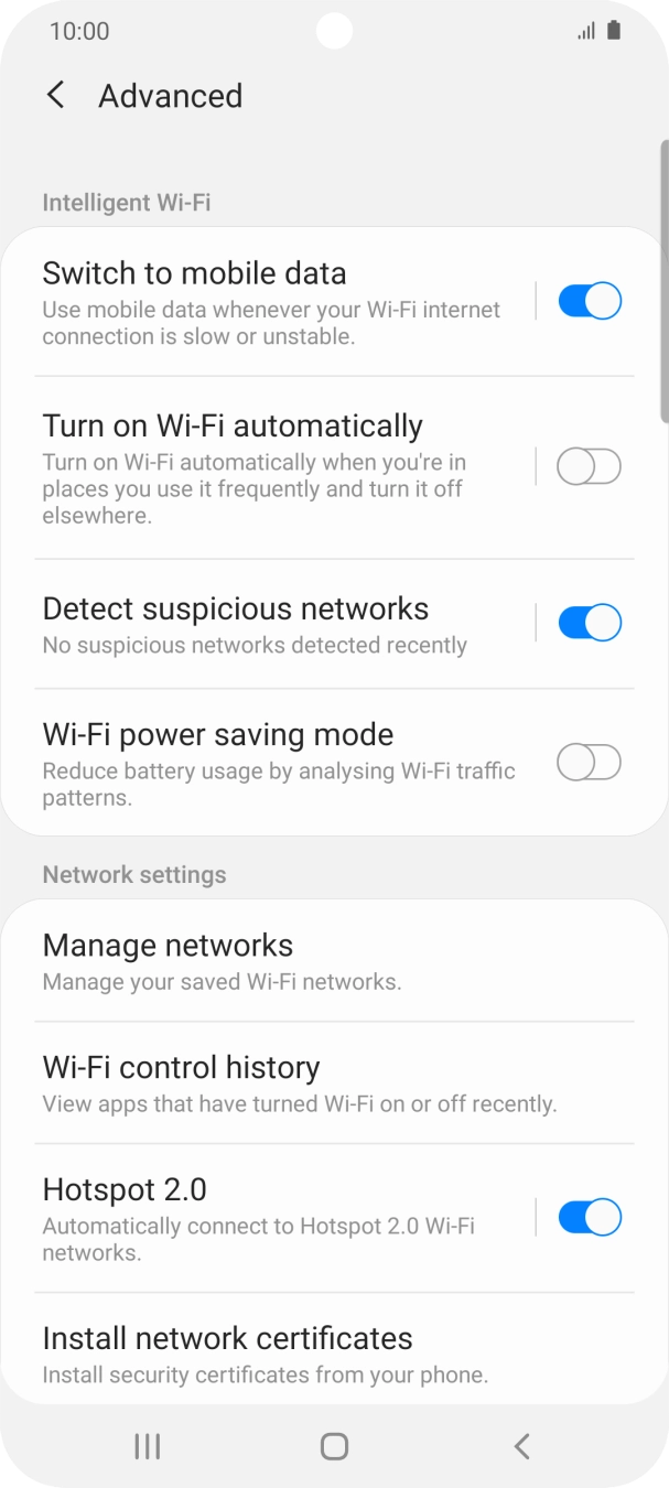 Press the indicator next to 'Switch to mobile data' to turn the function on or off.