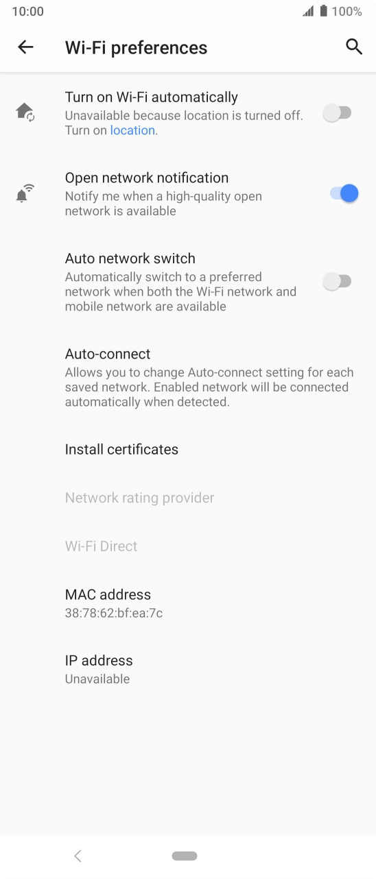 Press the indicator next to 'Auto network switch' to turn the function on or off. Press the indicator next to 'Auto network switch' to turn the function on or off.