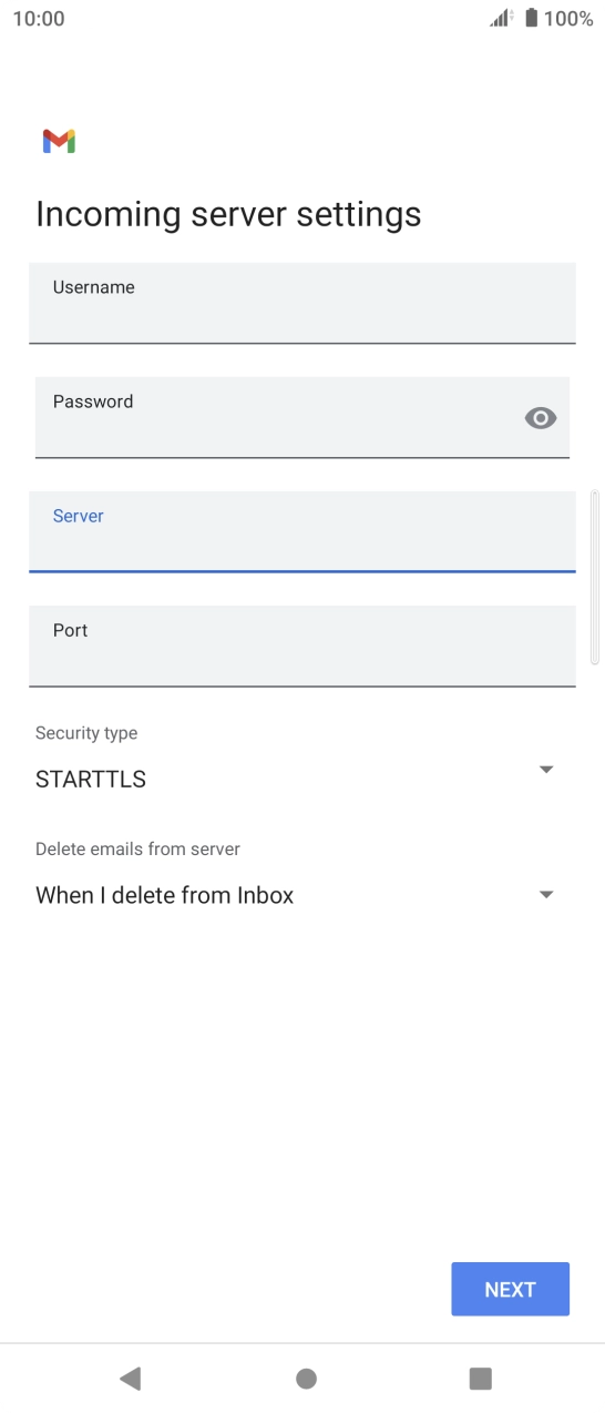 Press the field below 'Port' and key in 110. Press the field below 'Port' and key in 110.