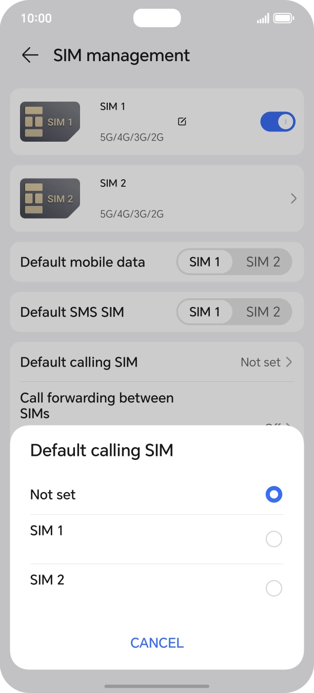 Press the required setting.