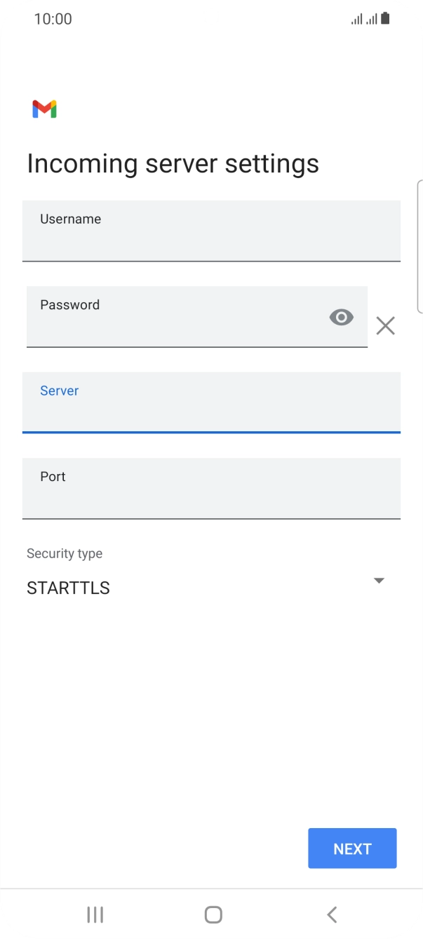 Press the field below 'Port' and key in 143. Press the field below 'Port' and key in 143.