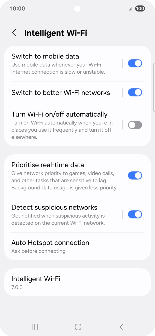 Press the indicator next to 'Switch to mobile data' to turn the function on or off. Press the indicator next to 'Switch to mobile data' to turn the function on or off.