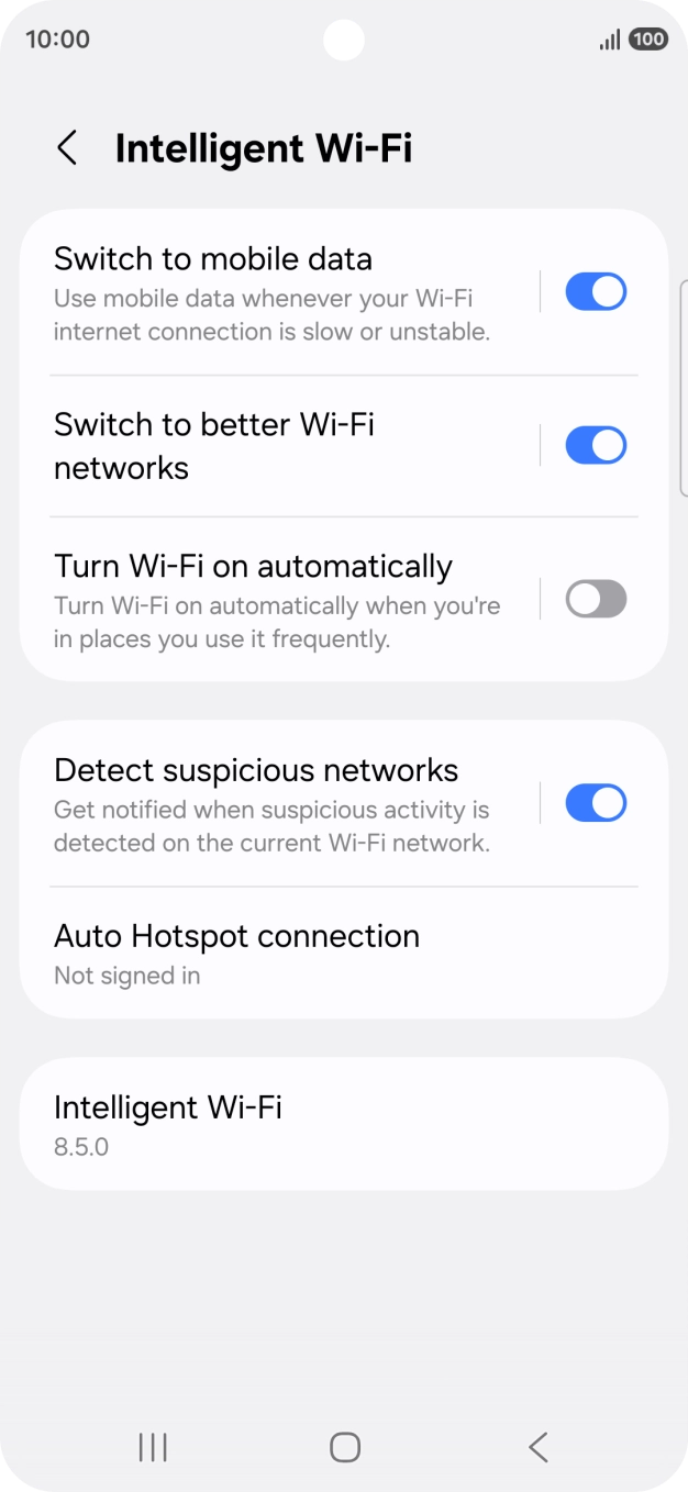 Press the indicator next to 'Switch to mobile data' to turn the function on or off. Press the indicator next to 'Switch to mobile data' to turn the function on or off.
