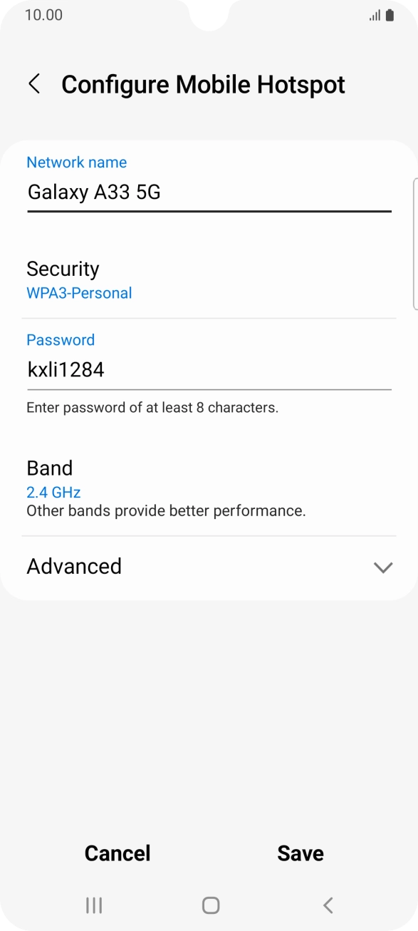 Press the field below 'Password' and key in the required password.