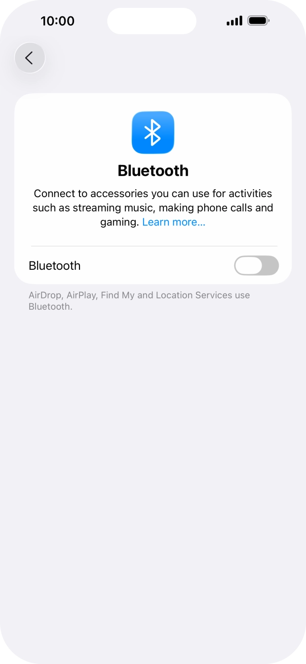 Press the indicator next to 'Bluetooth' to turn on the function.