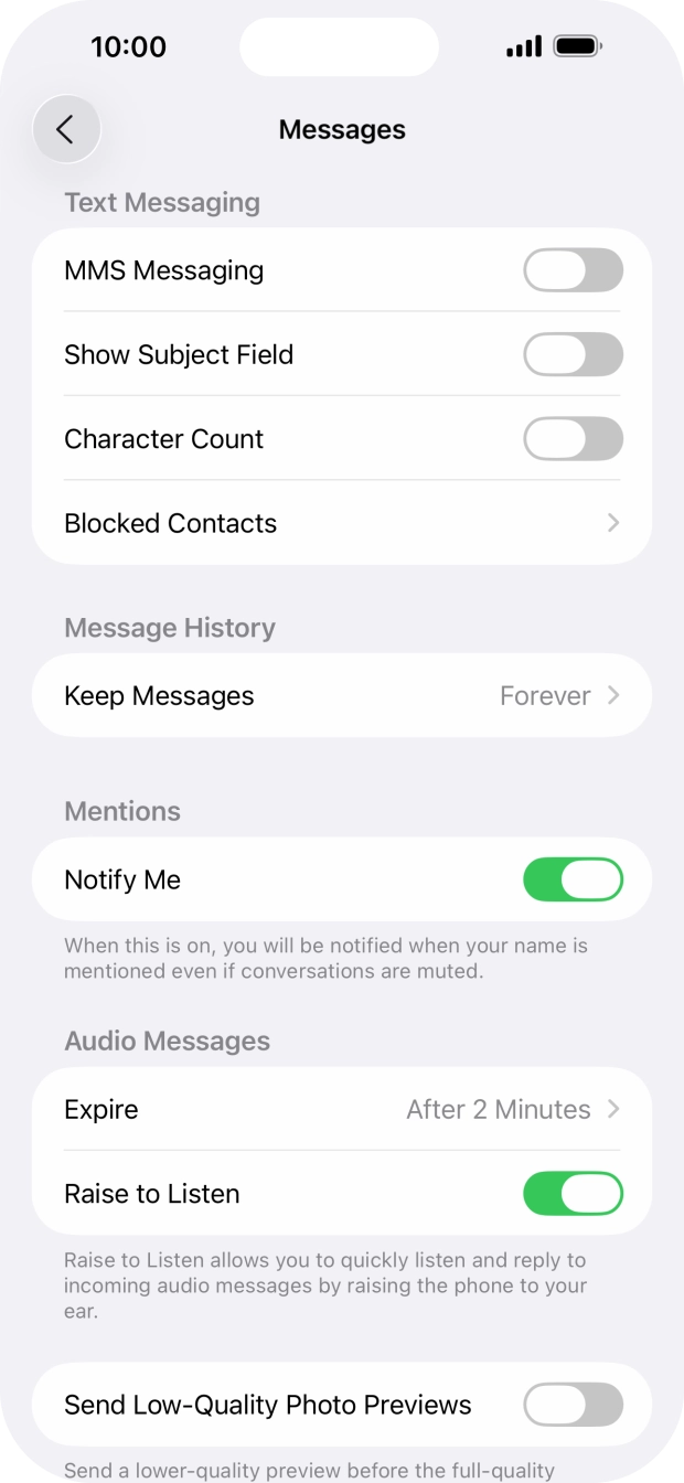 Press the indicator next to 'MMS Messaging' to turn on the function. Press the indicator next to 'MMS Messaging' to turn on the function.