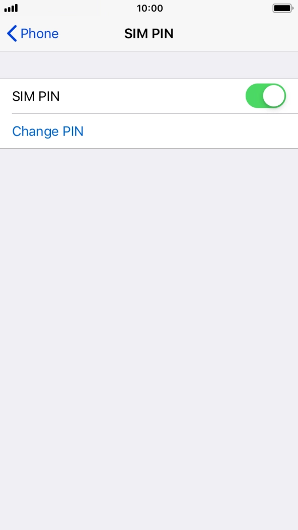 Press the indicator next to 'SIM PIN' to turn the function on or off.