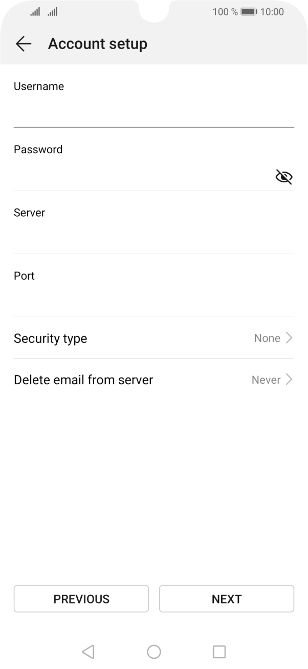 Press the field below 'Server' and key in the name of your email provider's incoming server. Press the field below 'Server' and key in the name of your email provider's incoming server.