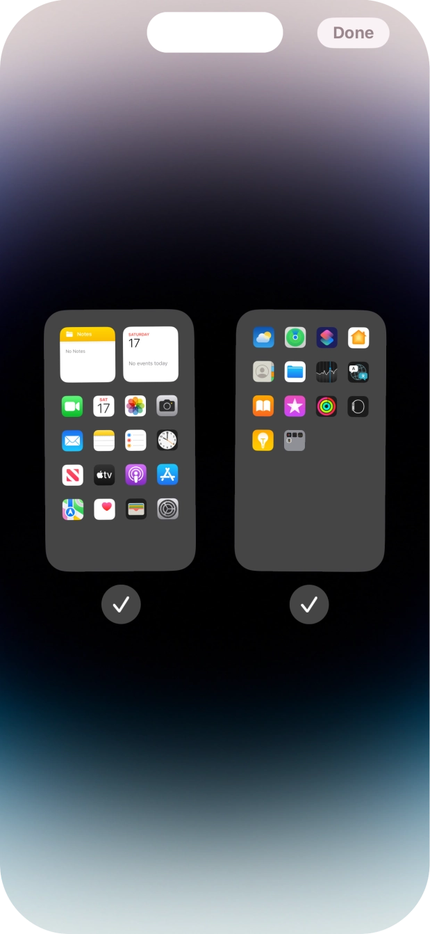 Press the fields below the required home screens to select or deselect them. Press the fields below the required home screens to select or deselect them.