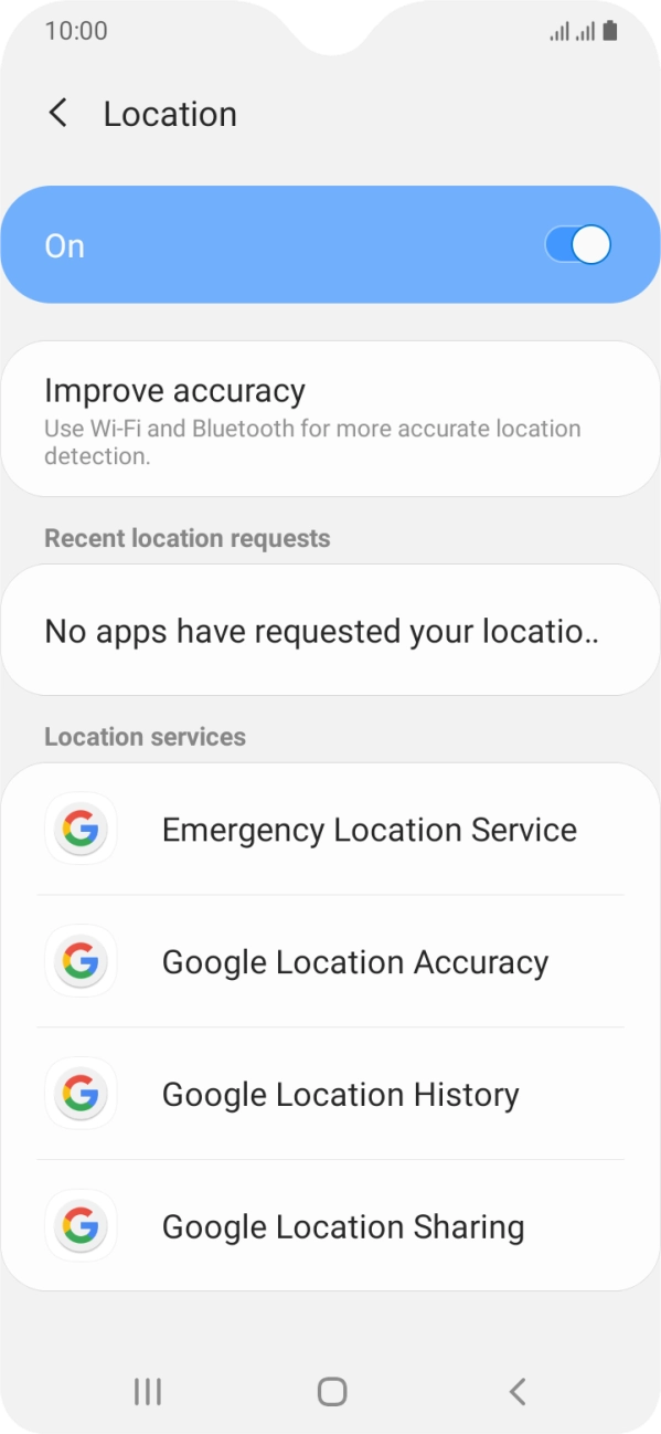 Press Google Location Accuracy. Press Google Location Accuracy.