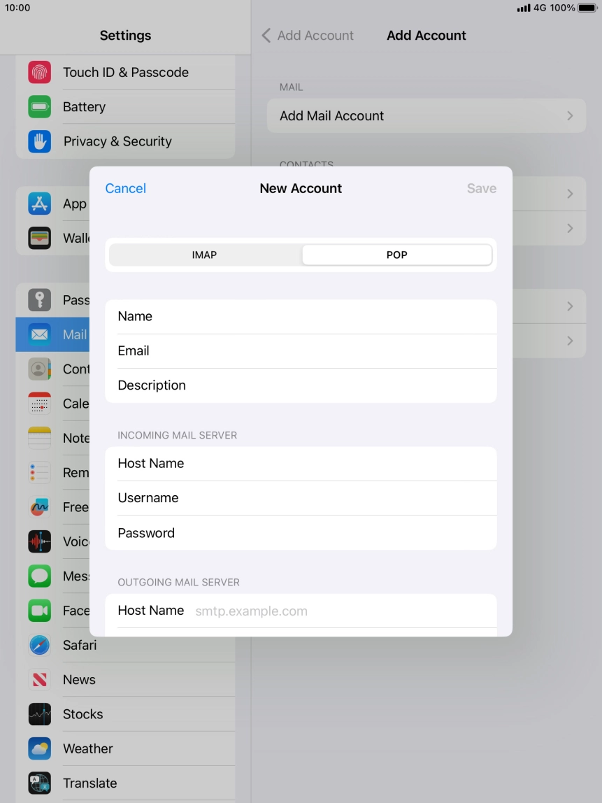 Press Host Name and key in the name of your email provider's outgoing server.
