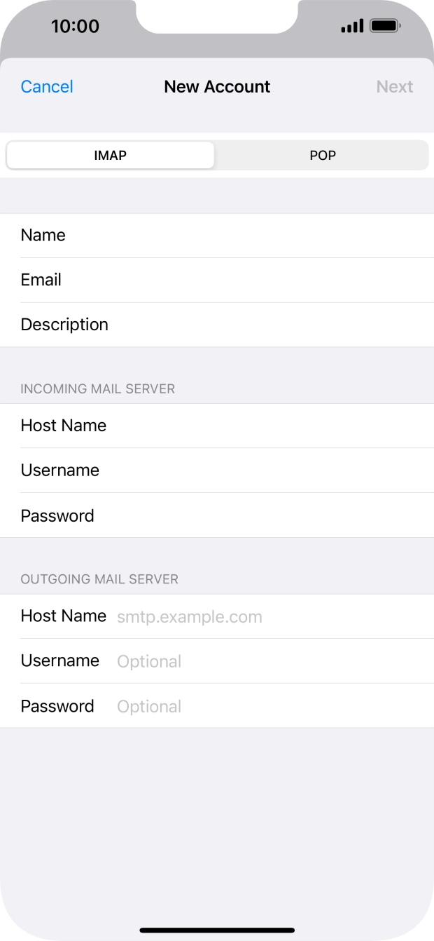 Press Host Name and key in the name of your email provider's outgoing server. Press Host Name and key in the name of your email provider's outgoing server.