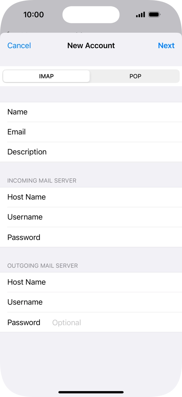 Press Password and key in the password for your email account. Press Password and key in the password for your email account.
