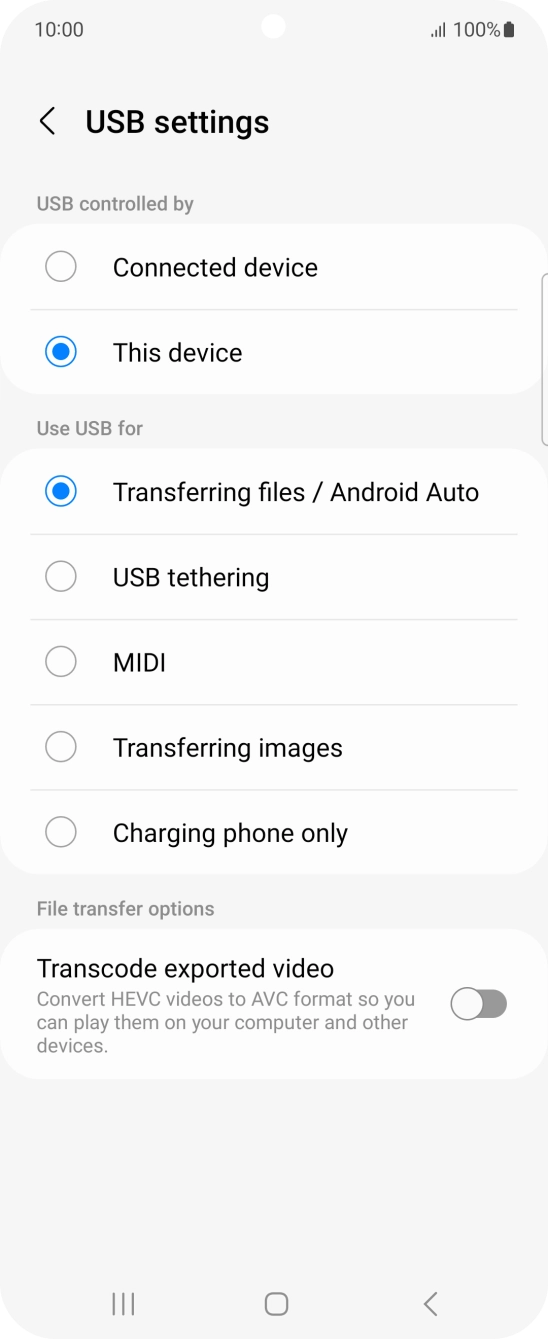 Press Transferring files / Android Auto. Press Transferring files / Android Auto.