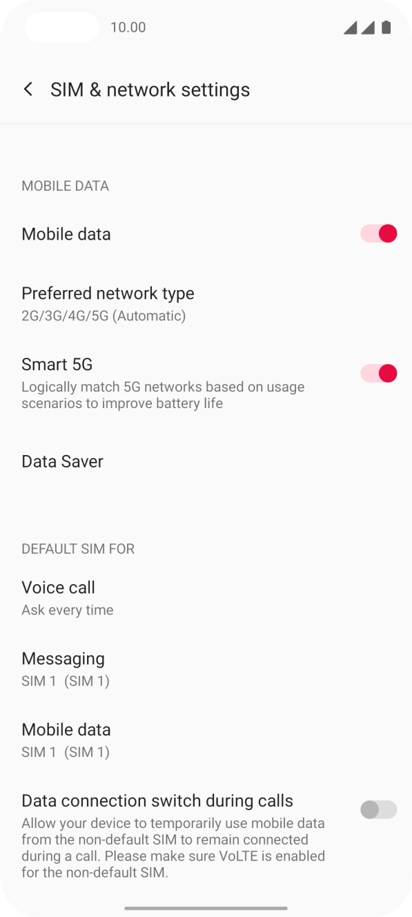 Press Mobile data.