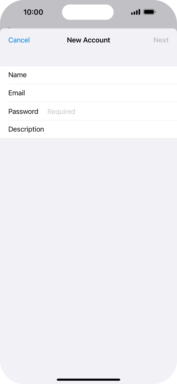 Press Password and key in the password for your email account. Press Password and key in the password for your email account.