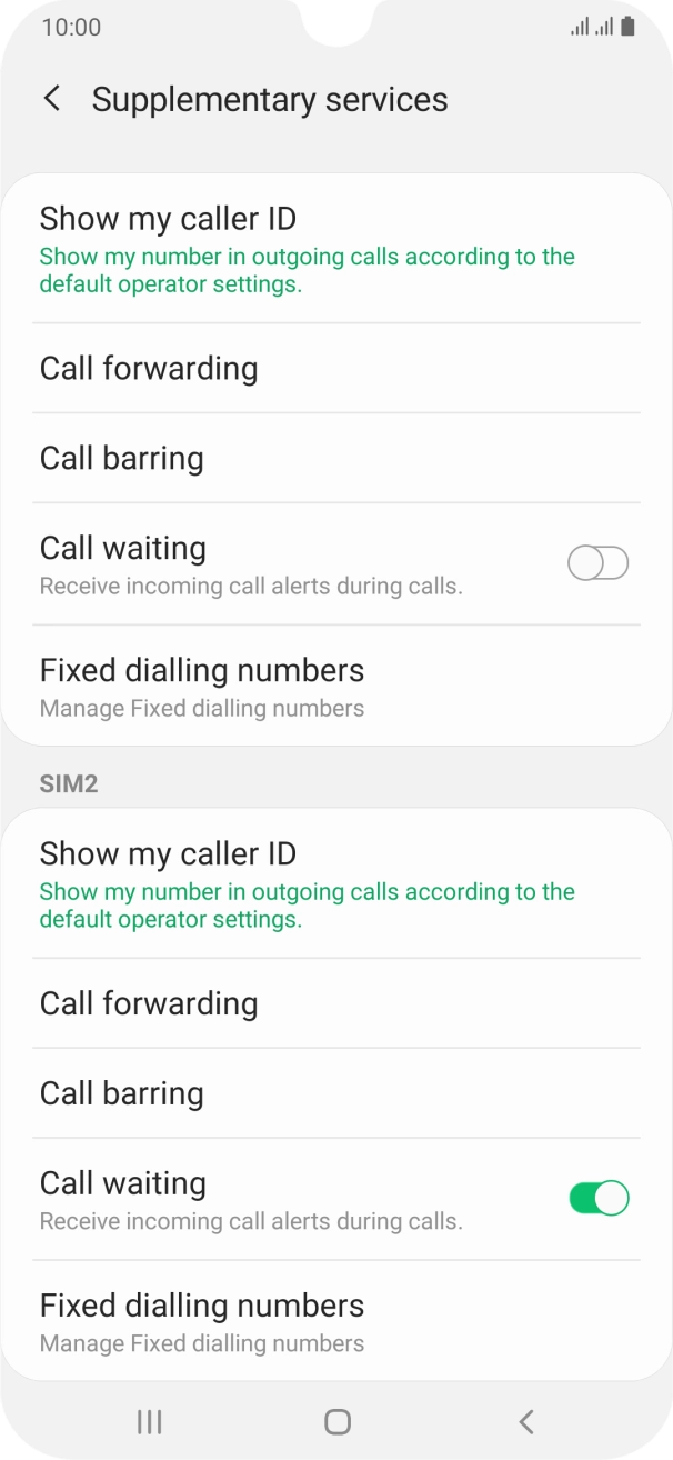 Press Call forwarding below the required SIM.