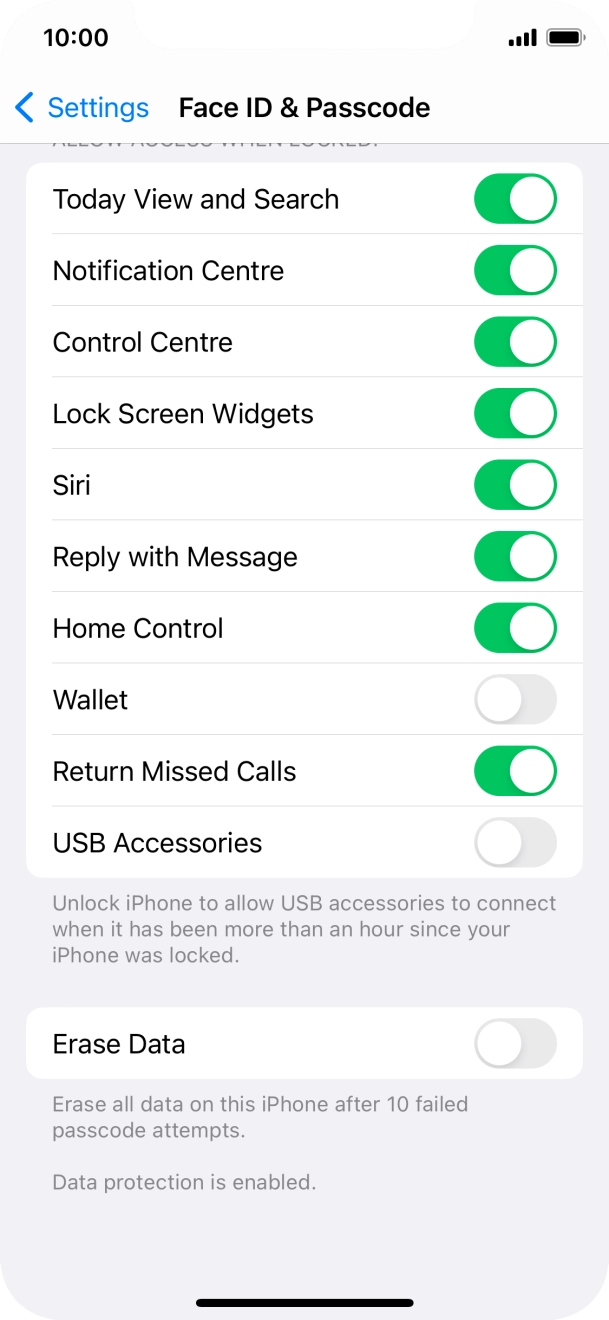 Press the indicator next to 'Erase Data' to turn the function on or off. Press the indicator next to 'Erase Data' to turn the function on or off.