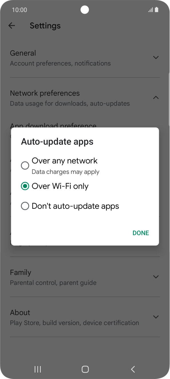 To turn on automatic update of apps using mobile network, press Over any network. To turn on automatic update of apps using mobile network, press Over any network.