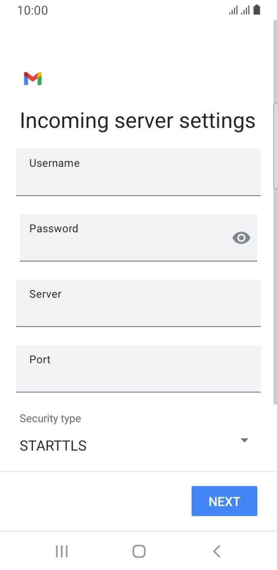 Press the field below 'Username' and key in the username for your email account.