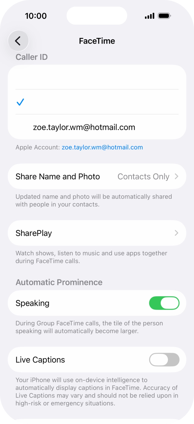 Press the required setting below 'Caller ID'.