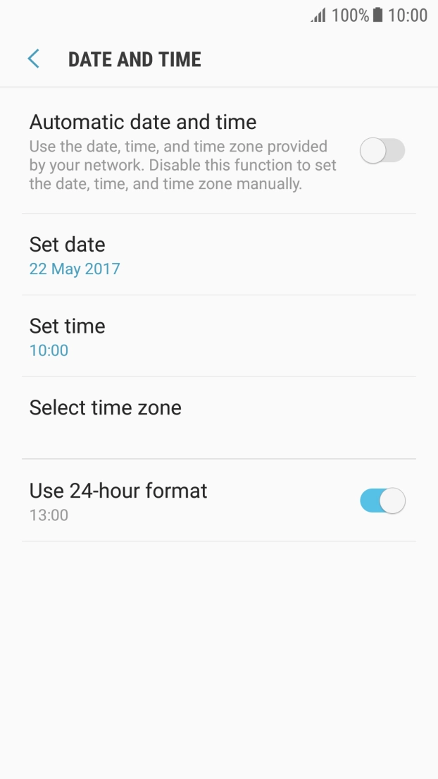 Press the indicator next to 'Automatic date and time' to turn on the function.