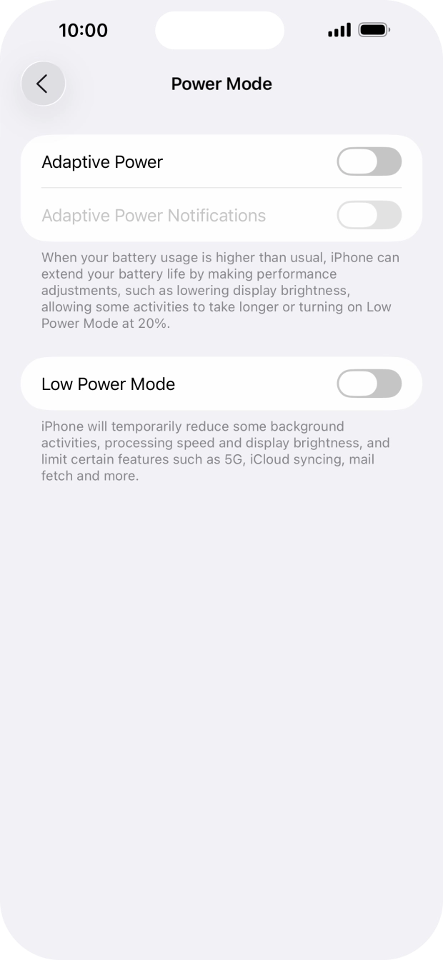 Press the indicator next to 'Adaptive Power' to turn on the function.