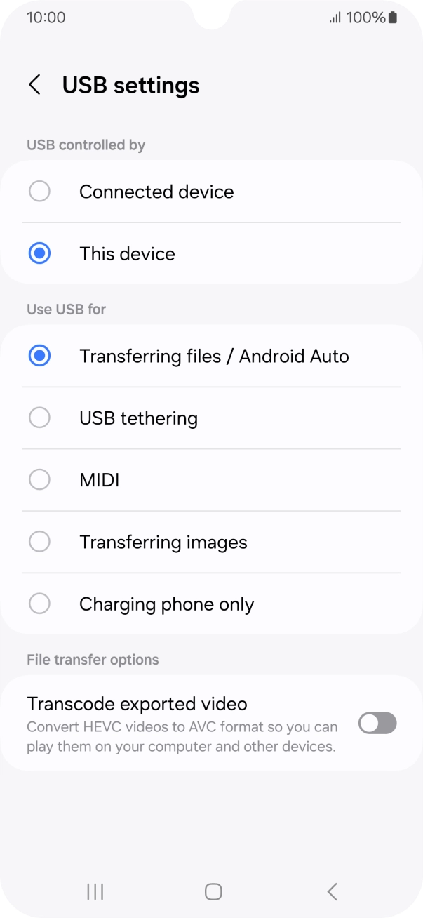 Press Transferring files / Android Auto. Press Transferring files / Android Auto.