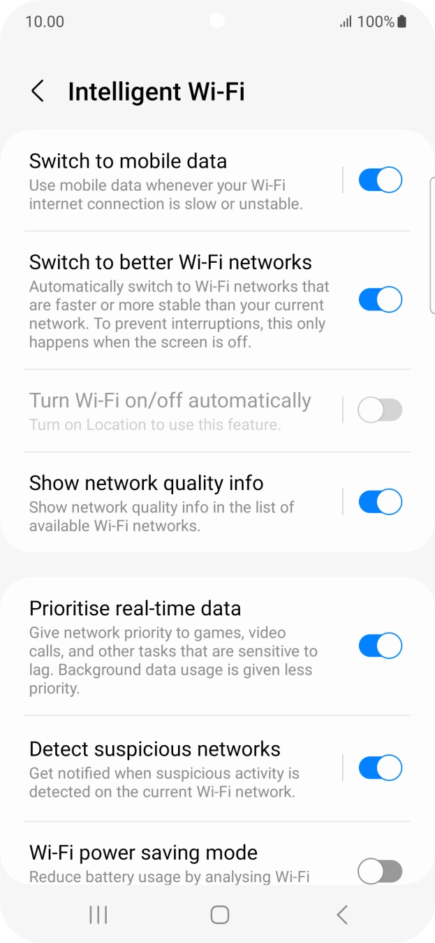 Press the indicator next to 'Switch to mobile data' to turn the function on or off. Press the indicator next to 'Switch to mobile data' to turn the function on or off.