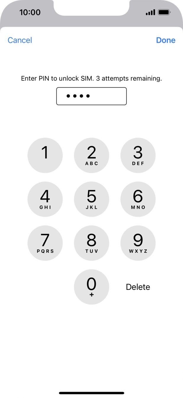 Key in your SIM PIN and press Done. The default SIM PIN is 0000.