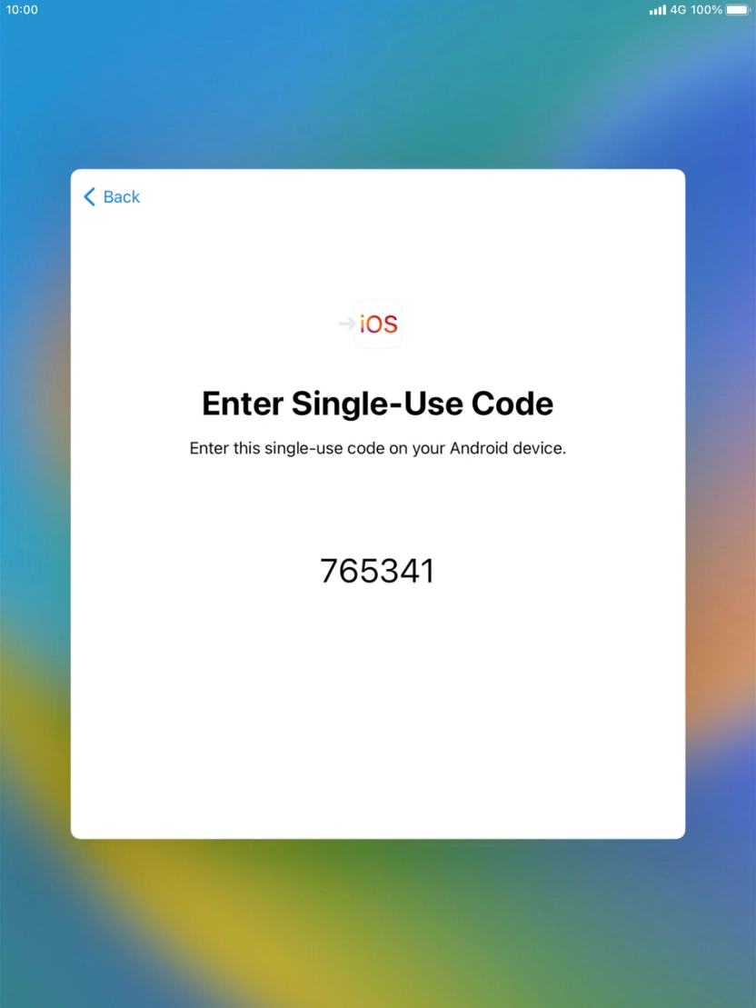 Follow the instructions on the screen and in the 'Move to iOS' app to transfer the content from the Android device to your tablet and set up your tablet and prepare it for use.