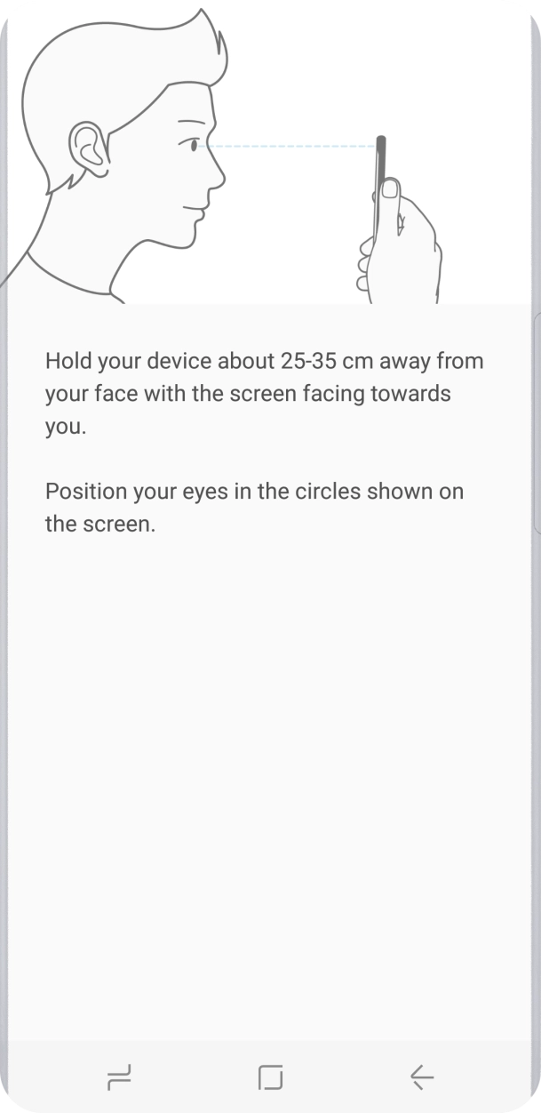 Follow the instructions on the screen to create the phone lock code using iris scanning. Follow the instructions on the screen to create the phone lock code using iris scanning.