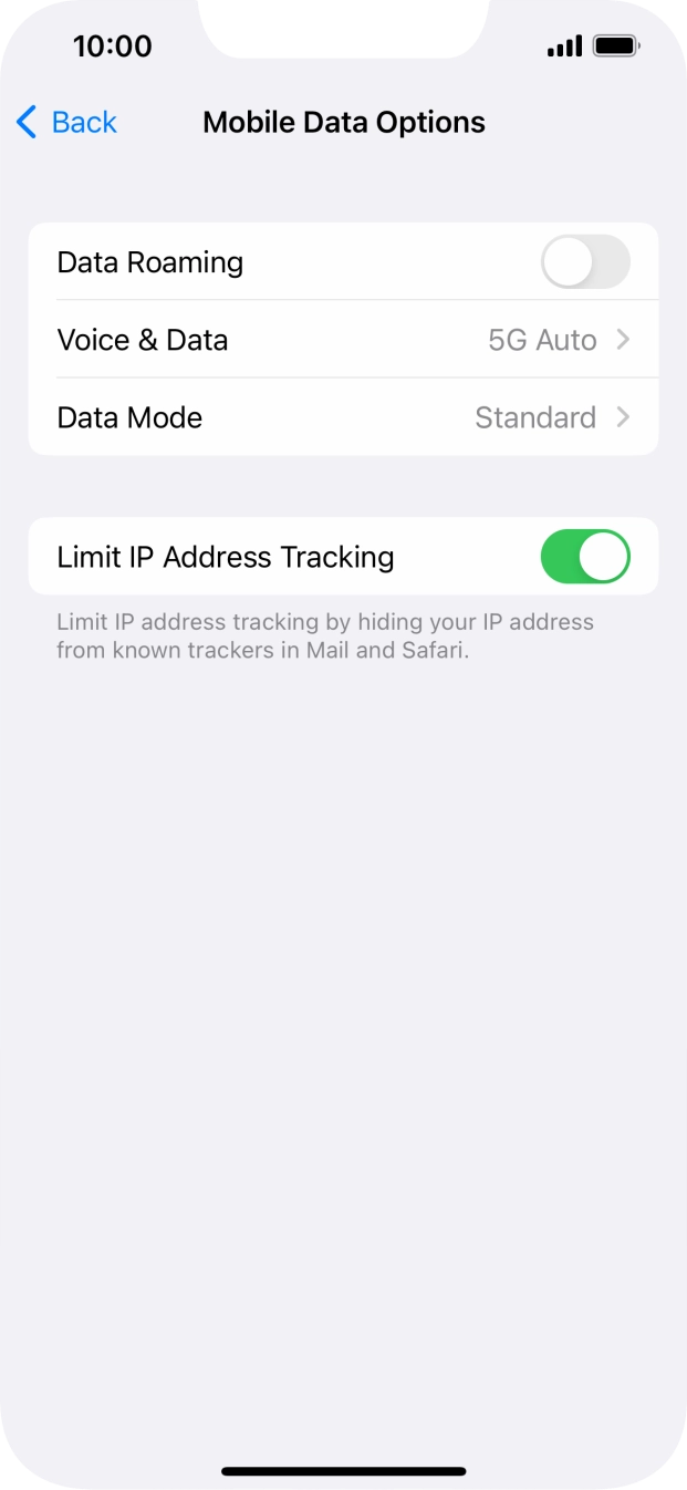 Press the indicator next to 'Data Roaming' to turn the function on or off. Press the indicator next to 'Data Roaming' to turn the function on or off.