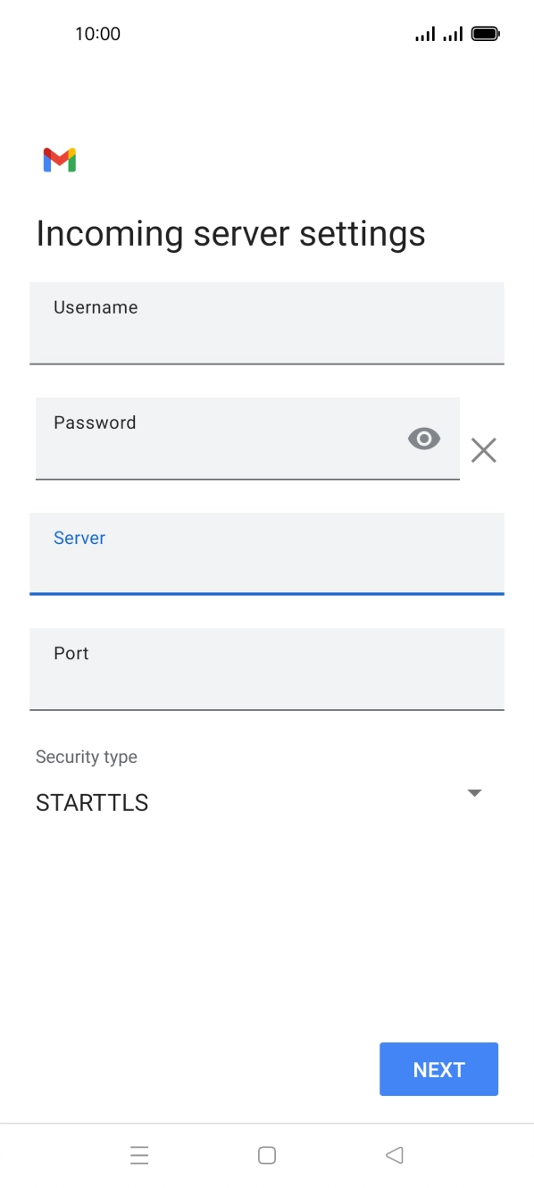 Press the field below 'Port' and key in 143. Press the field below 'Port' and key in 143.